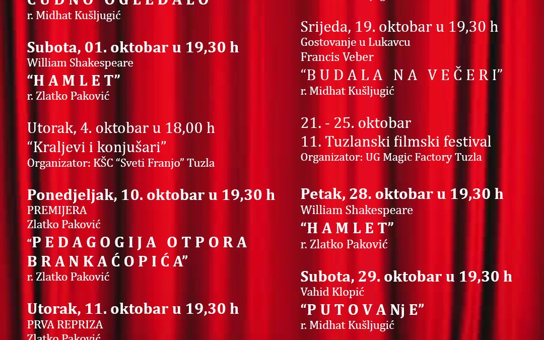 Mjesečni repertoar u Narodnom pozorištu Tuzla za oktobar 2022.